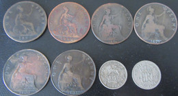 Grande-Bretagne / Great Britain - 8 Monnaies : One Penny 1892 à 1905 + 6 Pence En Argent 1925, 1938 - Colecciones