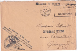 1937 - ENVELOPPE FM Avec CACHET Du COLONEL SALVAN COMMANDANT LE 65° RI à NANTES (LOIRE INFERIEURE) => GUERANDE - Military Postmarks From 1900 (out Of Wars Periods)