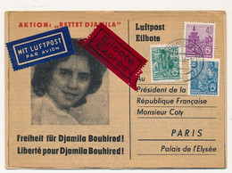 Carte Pétition Pour La Libération De Djamila Bouhired - 1958 - DDR => Président Coty (Guerre D'Algérie) - Cartas & Documentos