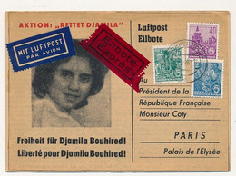 Carte Pétition Pour La Libération De Djamila Bouhired - 1958 - DDR => Président Coty (Guerre D'Algérie) - Covers & Documents