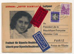 Guerre D'Algérie - Carte Pétition Pour La Libération De Djamila Bouhired - 1958 - DDR => Président Coty - Brieven En Documenten