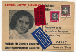 Guerre D'Algérie - Carte Pétition Pour La Libération De Djamila Bouhired - 1958 - DDR => Président Coty - Covers & Documents