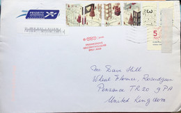 NEDERLAND 2008, AIRMAIL SELF ADHESIVE 7 STAMPS USED COVER, HERTOGENBOSCH CITY,WAVY CANCELED TO U.K .RED METER TNT POST F - Briefe U. Dokumente