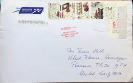 NEDERLAND 2008, AIRMAIL SELF ADHESIVE 7 STAMPS USED COVER, HERTOGENBOSCH CITY,WAVY CANCELED TO U.K .RED METER TNT POST F - Brieven En Documenten