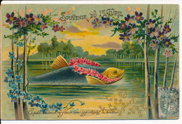 CPA 1er Avril Poisson D'Avril Gaufrée Fleurs - 1 De April (pescado De Abril)