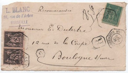 Grand Fragment Envoi Recommandé SAGE Oblitération Cachet MARSEILLE-C Bonne Date Recette Auxiliaire Ouverte 1er JUIN 1895 - 1876-1898 Sage (Type II)