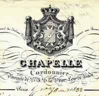 1838 SUPERBE ENTETE  FACTURE PARIS CHAPELLE CORDONNIER, Bouv. DES ITALIENS B.E.VOIR SCANS - 1800 – 1899