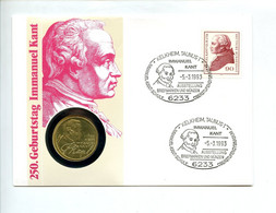 GERMANIA 5 M  1974 ARGENTO LETTERA UFFICIALE IMMANUEL KANT FILOSOFO PESO 11,2g TITOLO 0,625 CONSERVAZIONE FDC COME FOTO - Gedenkmünzen