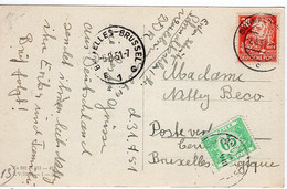 51213 - DDR - 1951 - 30Pfg. Engels EF A AnsKte SCHMALKALDEN -> BRUXELLES (Belgien), M. 65c. Porto Als Postlagergebuehr - Storia Postale