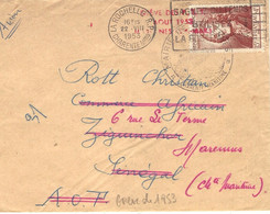 1953- Enveloppe De La Rochelle  Affr. Rameau 15 F+4f Pour Ziguinchor ( Sénégal ) Retour à Marennes - GREVE PTT D'AOUT 53 - 1921-1960: Periodo Moderno
