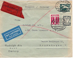 51334 - Danzig - 1938 - 1Gld Luftpost MiF A LpEilBf DANZIG -> KOEBNHAVN (Daenemark), U. Le. Querbug (Marken OK) - Cartas & Documentos