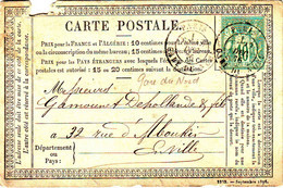 10 C VERT SAGE Obl Paris GARE DU NORD Sur Carte Precurseur 19 Dec 1876 , Lettre - 1877-1920: Semi Modern Period