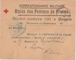 LETTRE EN FRANCHISE MILITAIRE DE L'HOPITAL AUXILLIAIRE N°101 D'AMIENS Pour LYON - Guerre De 1914-18