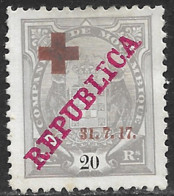 Companhia Mocambique – 1917 Elephants Surcharged REPUBLICA And RED CROSS 20 Réis Mint Stamp - Mozambique