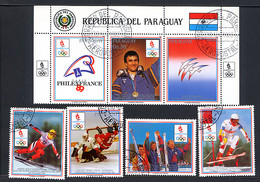 PARAGUAY 1989, Yv. 1124/8, Ski, Avec Vignettes Philexfrance Et Bicentenaire Révolution, 5 Valeurs Oblitérés / Used. R109 - Paraguay