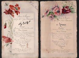 2 Menus Illustrés Fleurs - Janvier 1902 - Noces D'Argent Mr Et Mme Jules NORMAND - Menükarten