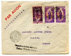 RC 22389 MOYEN CONGO 1937 PREMIERE LIAISON AERIENNE DAKAR POINTE - NOIRE LETTRE POUR COTONOU - Lettres & Documents