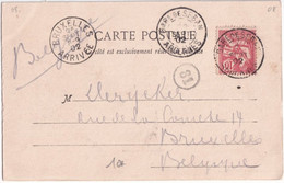 1902 - MOUCHON YVERT 124 SEUL Sur CARTE De GARE DE SEDAN (ARDENNES) => BRUXELLES (BELGIQUE) - 1900-02 Mouchon