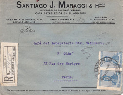Lettre Recommandée De Lujan Argentine Santiago J Maraggi La Union Molinos à Viento Pour Paris 15/8/1917 - Cartas