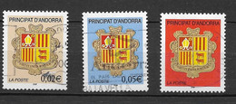 Timbres Oblitérés D'Andorre  ,2002, N°556-58 Yt, Armoiries - Gebraucht