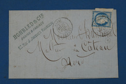 AS6  FRANCE  BELLE LETTRE RARE 1875 PARIS POUR LE CATEAU ++  CADate  SUR CERES N°60 BORD DE FEUILLE ++AFFRANCH. PLAISANT - 1871-1875 Ceres