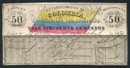 Colombia 1871 Cubiertas 50c Handpainted And Used, Some Inherent Flaws But Nice Aspect, SC G3 - Colombia