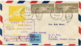 ETATS-UNIS LETTRE PAR AVION AVEC AU DOS.....+ CACHET "FIRST FLIGHT AIR MAIL TO FRENCH GUIANA AND BRAZIL F.A.M. ROUTE 10" - 1c. 1918-1940 Brieven