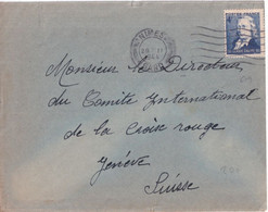 1944 - YVERT N° 619 SEUL SUR LETTRE De NIMES Avec MECA (GARD) => GENEVE (SUISSE) - Lettres & Documents