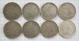 8 Monnaies 1 Franc Semeuse ARGENT - 1904 à 1913 - Kiloware - Münzen