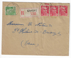 ERMONT Seine Et Oise Lettre Recommandée  5F Vert 15 F Gandon Etiquette Yv 813 809 Ob 24 8 1949 - Covers & Documents