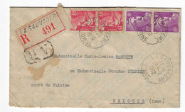 LA SAUVAGERE Orne Lettre Recommandée  AR  15 F Gandon 10 F Violet Etiquette Yv 813 811 Ob 10 7 1950 TAD Pointillé - Storia Postale