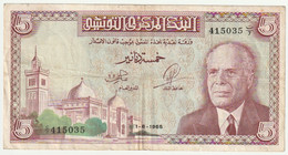 Billet, Tunisie, 5 Dinars, 1 - 6 - 1965 - Tunisie