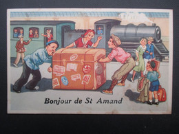 CP BELGIQUE (V2203) SAINT AMAND (2 Vues) Bonjour De St Amand Gare Train Bagages - Fleurus