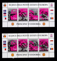 2 Bloc  **   &  Oblitéré **    Andorra   Francesca  Andorre Français      2005 - Jocs Dels Petits Estats     Jeux Sports - Blocks & Sheetlets