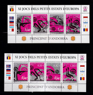 2 Bloc  **   &  Oblitéré **    Andorra   Francesca  Andorre Français      2005 - Jocs Dels Petits Estats     Jeux Sports - Blocks & Kleinbögen