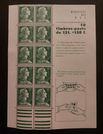 France  Bloc Feuillet  De 10 Timbres N** YT N° 1010 Marianne De Muller 1955 - Unused Stamps