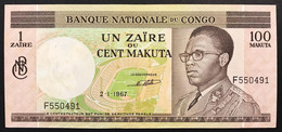 CONGO 1 ZAIRE 100 Makuta 2.1.1967 PICK 12a Sup/q.fds LOTTO 3828 - República Del Congo (Congo Brazzaville)