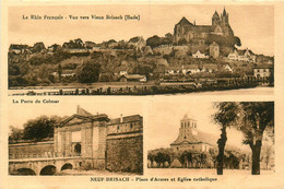 Neuf Brisach * Souvenir * Cpa 3 Vues * La Place D'armes Et église Catholique , La Porte Et Le Rhin - Neuf Brisach