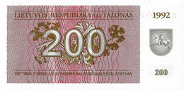 LITUANIE 1992 200 Talonas - P.43a Neuf UNC - Lithuania