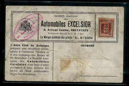 Carte Des Automobiles EXCELSIOR Bruxelles Avec Préo BXL 1925 - Typografisch 1922-26 (Albert I)