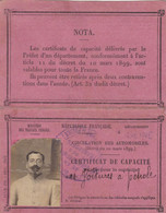 JARGEAU SAINT MAUR SAINT GERMAIN DE LA COUDRE CERTIFICAT DE CAPACITE CONDUITE VOITURES A PETROLE MR BONTEMS ANNEE 1910 - Unclassified