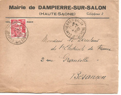 France Enveloppe Entête Mairie  DAMPIERRE-sur-SALON (70 Haute Saône)  Cachet à Date :1943 - 1921-1960: Période Moderne