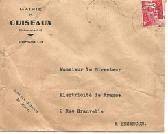 France Enveloppe Entête Mairie  CUISEAUX (70 Haute Saône)  Cachet à Date :1947 - 1921-1960: Modern Tijdperk