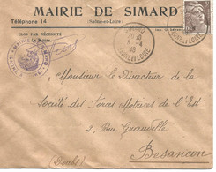 France Enveloppe Entête Mairie SIMARD (70 Haute Saône)  Cachet à Date :1948+ Cachet Mairie - 1921-1960: Moderne