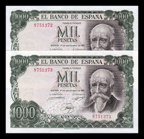 España Pareja 1000 Pesetas J. Echegaray 1971 Pick 154 Sin Serie EBC+ XF+ - 1000 Pesetas