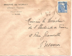 France Enveloppe Entête Mairie VORAY (70 Haute Saône)  Cachet à Date :1947+ - 1921-1960: Période Moderne