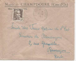France Enveloppe Entête Mairie CHAMPDOTRE (21 Côte D(Or)  Cachet à Date :1948+ - 1921-1960: Période Moderne