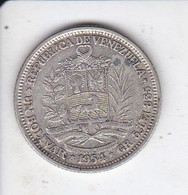 MONEDA DE PLATA DE VENEZUELA DE 1 BOLIVAR DEL AÑO 1954 (COIN) SILVER-ARGENT - Venezuela