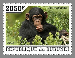 BURUNDI 2022 MNH Chimpanzees Schimpansen Chimpanzes 1v - IMPERFORATED - DHQ2209 - Scimpanzé