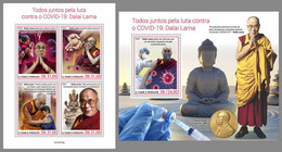 SAO TOME 2021 MNH Dalai Lama & Covid-19 M/S+S/S - OFFICIAL ISSUE - DHQ2209 - Buddhism